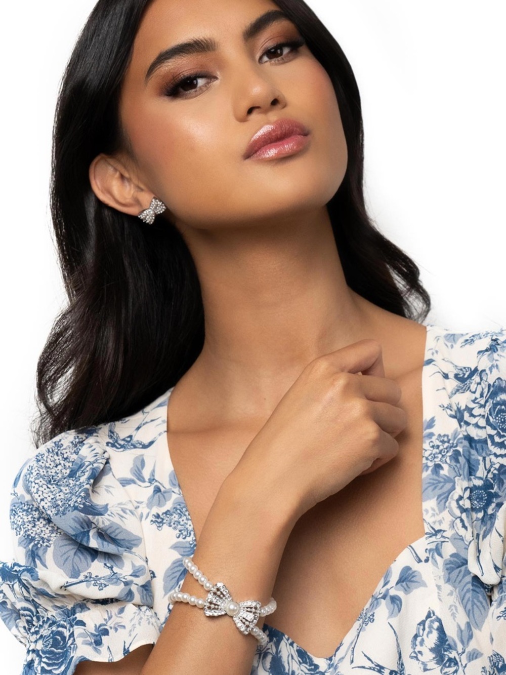 Women’s Blue Floral Puff-Sleeve Top